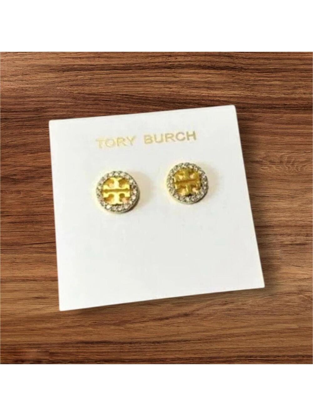 Tory Burch Gold Logo Stud Earrings - Picture 5 of 9